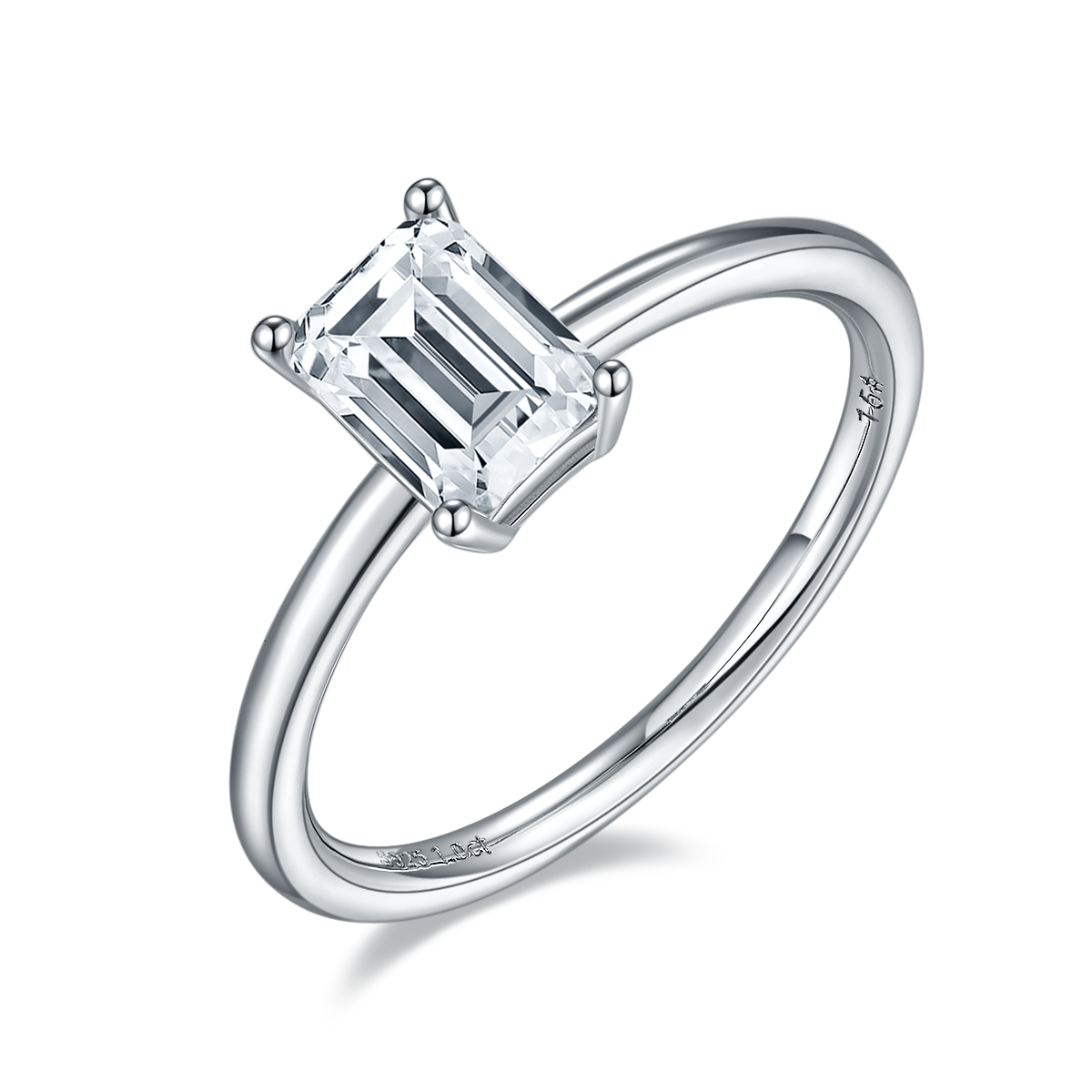 1.0 CT D Color Emerald Cut Moissanite Classic Ring in White Gold Plated Sterling Silver#3