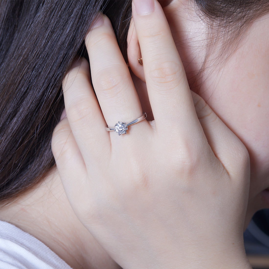 0.5 CT D Color Moissanite Classic Snowflake Straight Shank Ring in White Gold Plated Sterling Silver#5