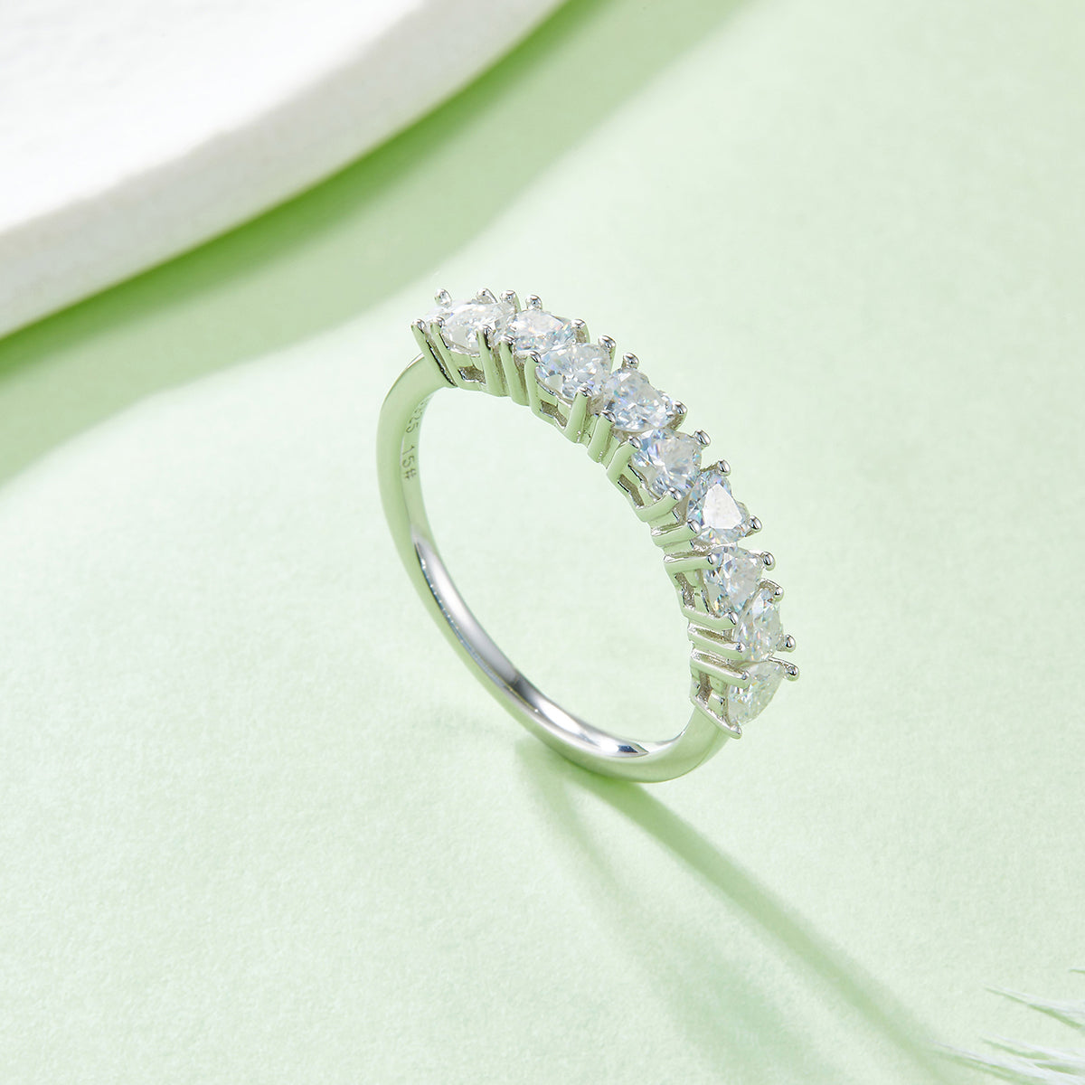 1.0 CT D Color Heart Cut Moissanite Custom Eternity Band in White Gold Plated Sterling Silver#4