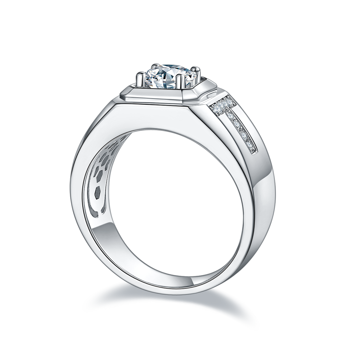 1.0 CT D Color Moissanite Bold Statement Men's Band in White Gold Plated Sterling Silver#6