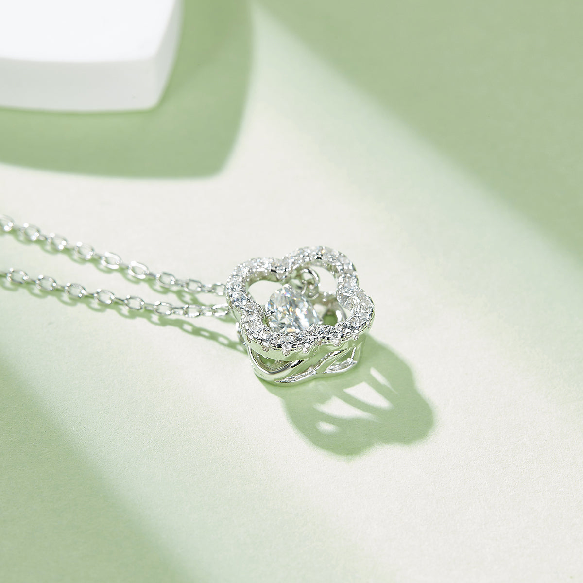 0.5 CT D Color Dancing Lucky Clover Moissanite Necklace in White Gold Plated Sterling Silver#4