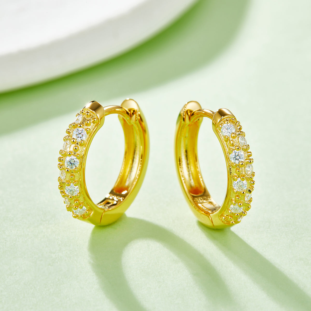 0.27 CT D Color Moissanite Melee Double Row Half Hoop Earrings in Sterling Silver#8