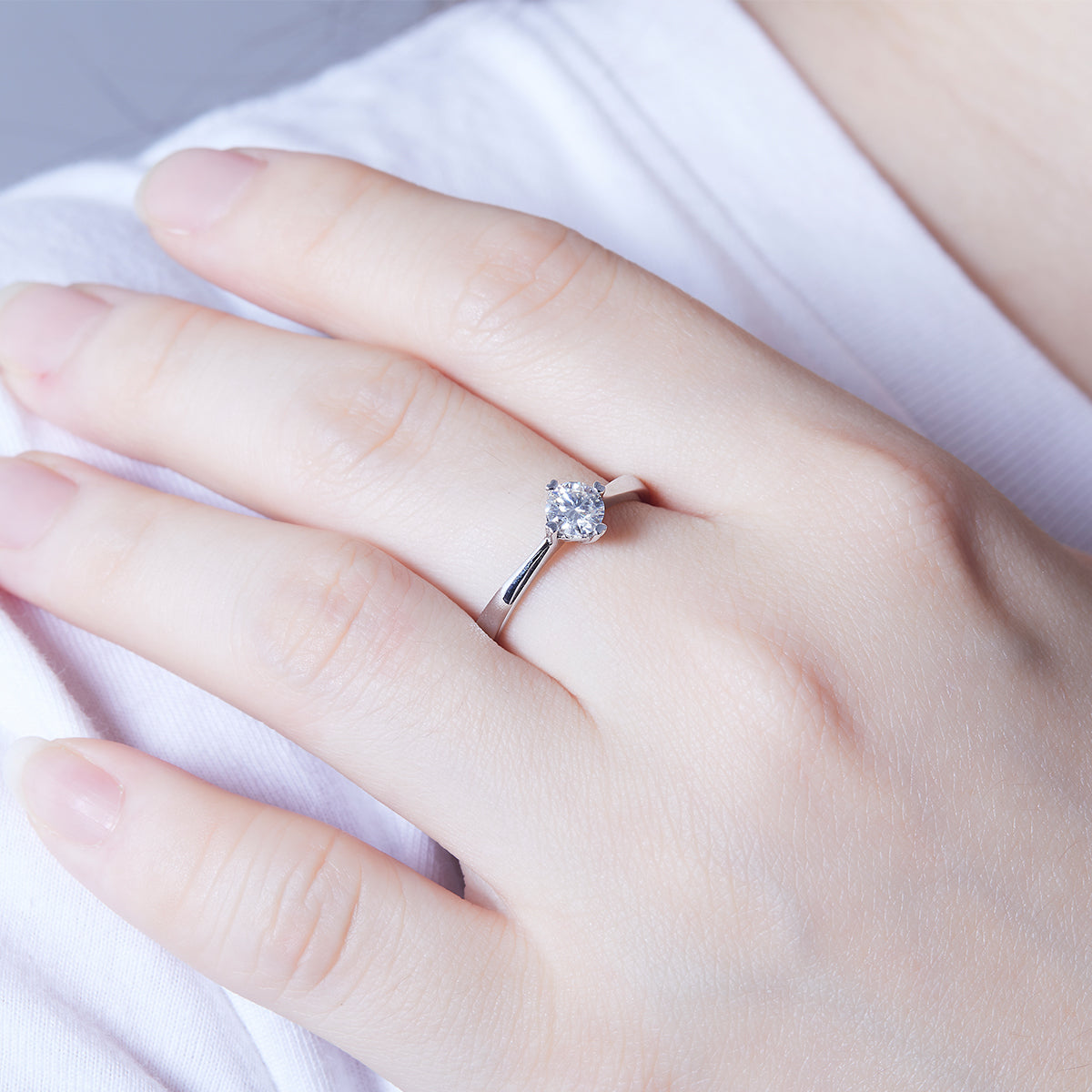 0.5 CT D Color Moissanite Interlocking Hearts Straight Shank Ring in White Gold Plated Sterling Silver#12