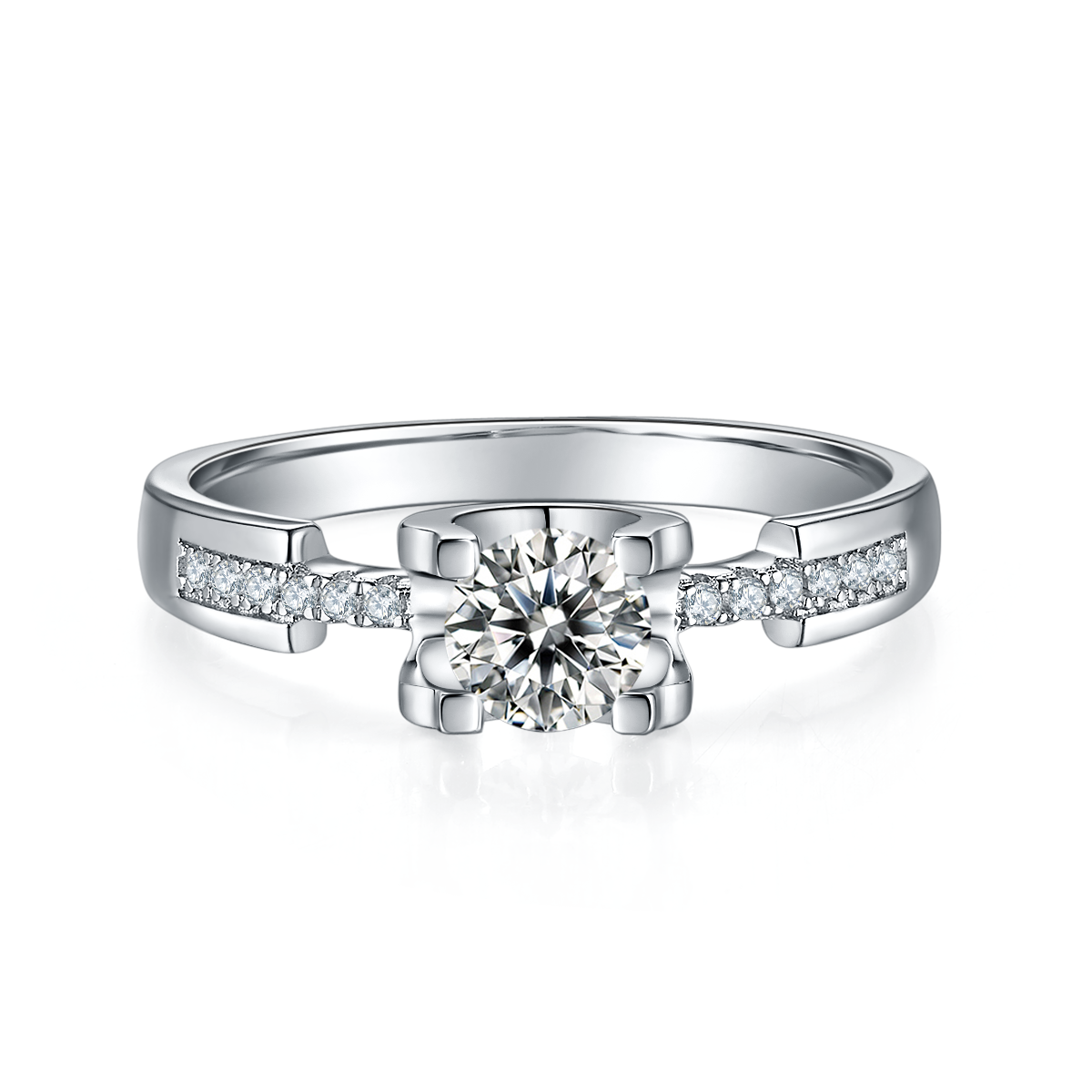 0.5 CT D Color Moissanite Pave Peg Head Hourglass Ring in White Gold Plated Sterling Silver#5