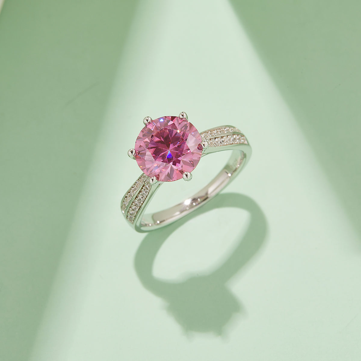 3.0 CT D Color Moissanite Star Queen Custom Ring in White Gold Plated Sterling Silver#8