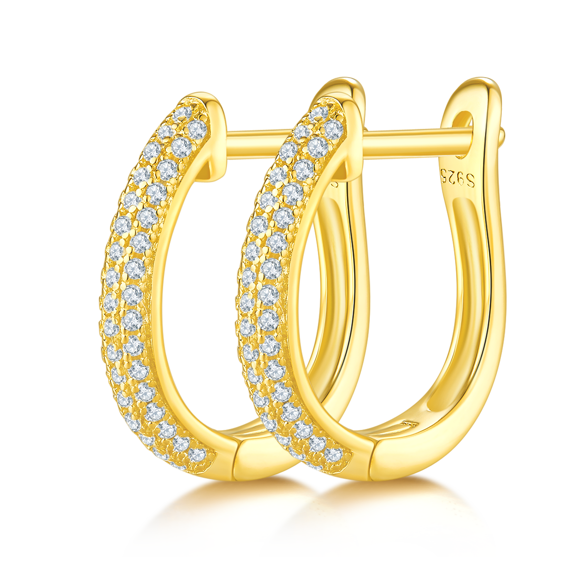 0.3 CT D Color Moissanite Melee 3-Row Half Hoop Earrings in Sterling Silver#5