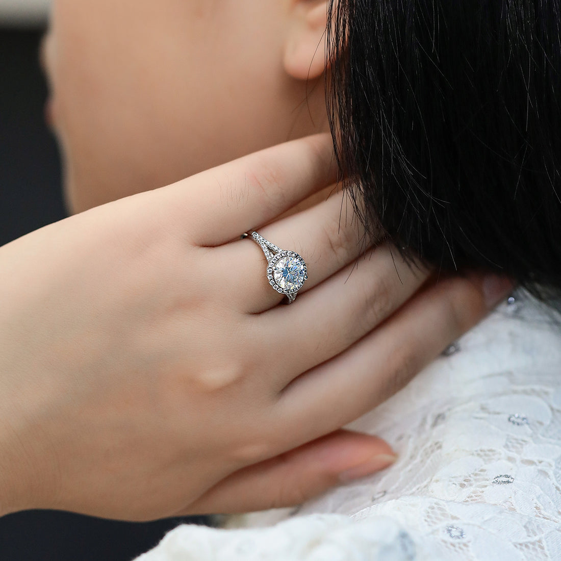 2.0 CT D Color Bezel Set Moissanite Split Shank Ring in White Gold Plated Sterling Silver#5