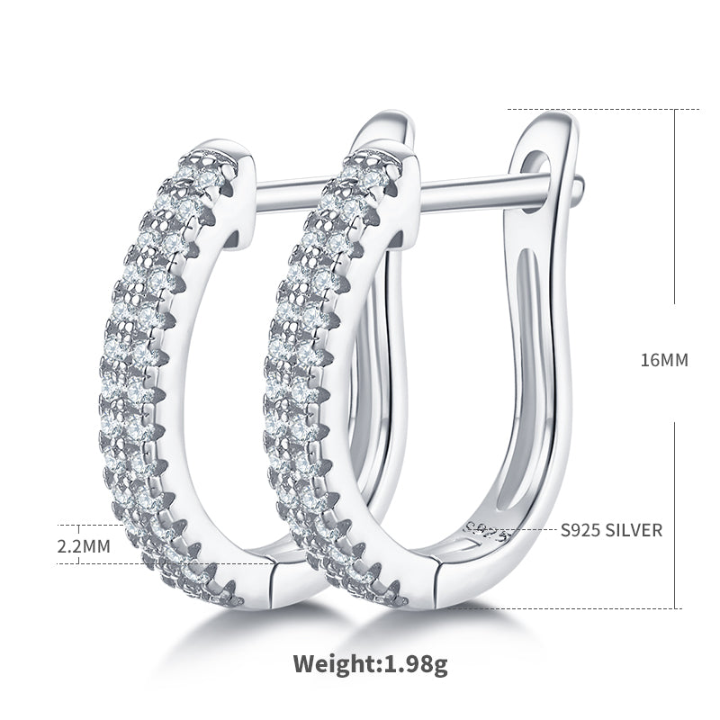 0.28 CT D Color Moissanite Melee Double Row Half Hoop Earrings in Sterling Silver#3
