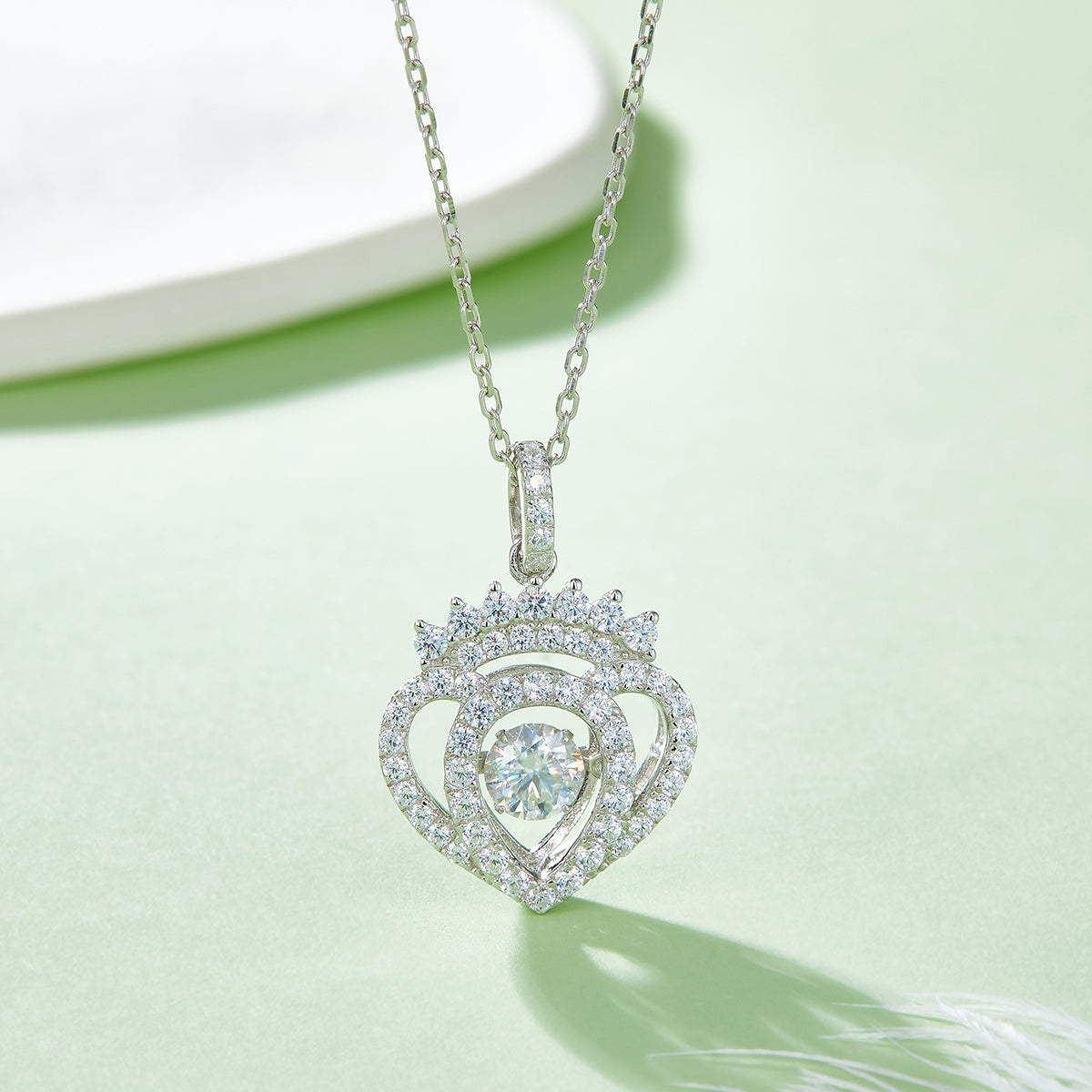 0.5 CT D Color Dancing Moissanite Heart Necklace in White Gold Plated Sterling Silver#3