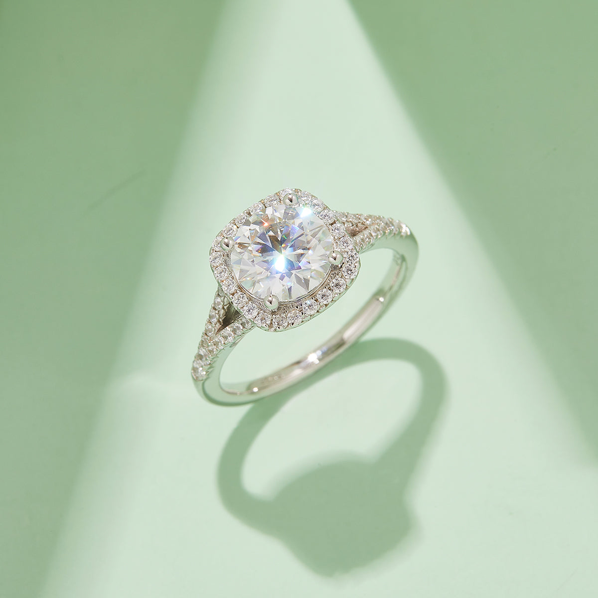 2.0 CT D Color Square Bezel Set Moissanite Split Shank Ring in White Gold Plated Sterling Silver#7