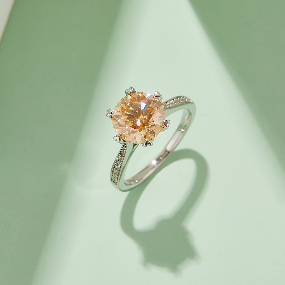 3.0 CT D Color Moissanite Spinning Fortune Custom Ring in White Gold Plated Sterling Silver#9