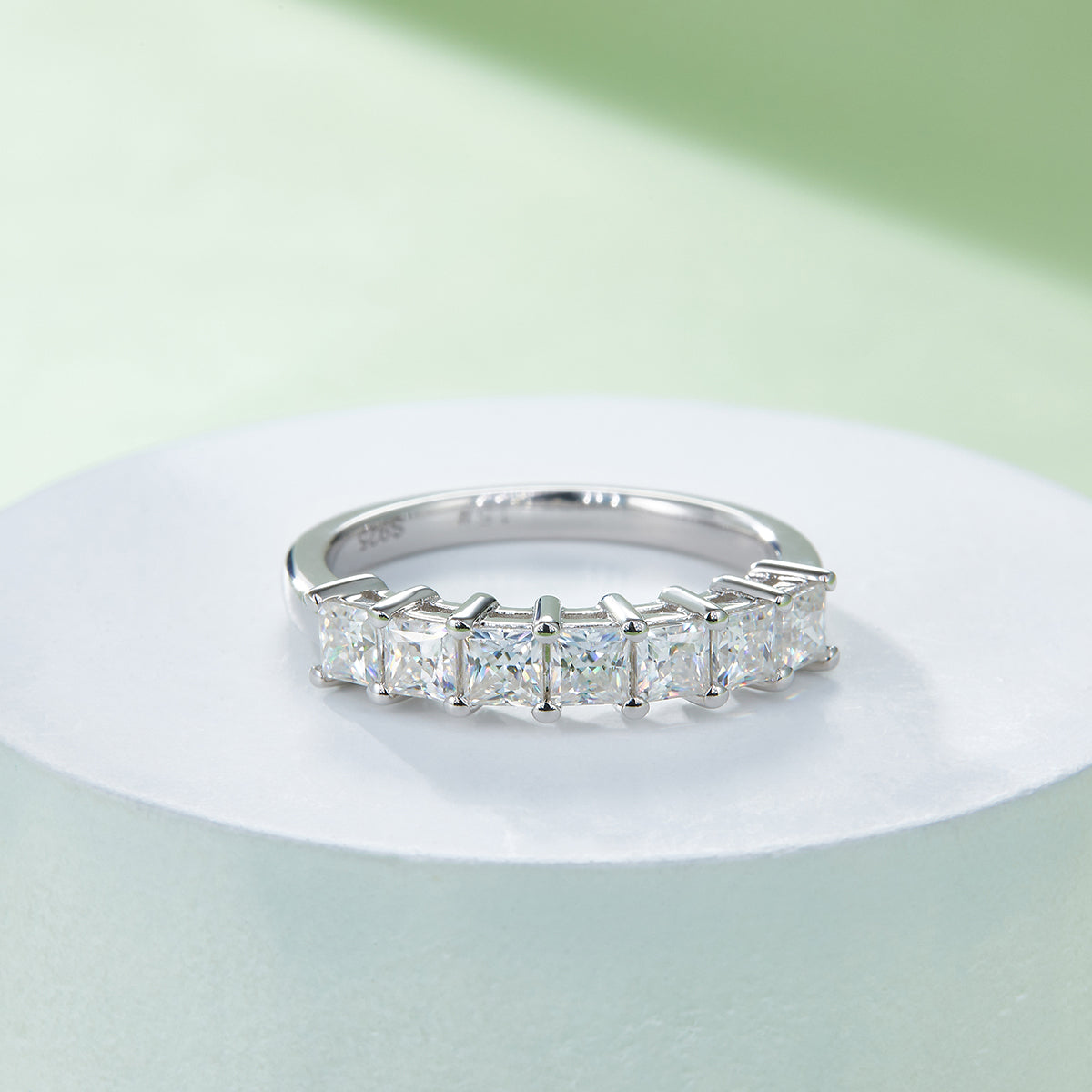 2.1 CT D Color Princess Cut Moissanite Eternity Band in White Gold Plated Sterling Silver#6