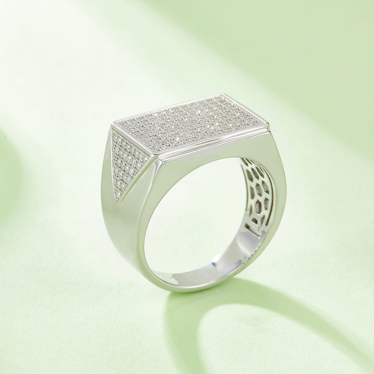 0.95 CT D Color Moissanite Melee Halo Men's Band in White Gold Plated Sterling Silver#4