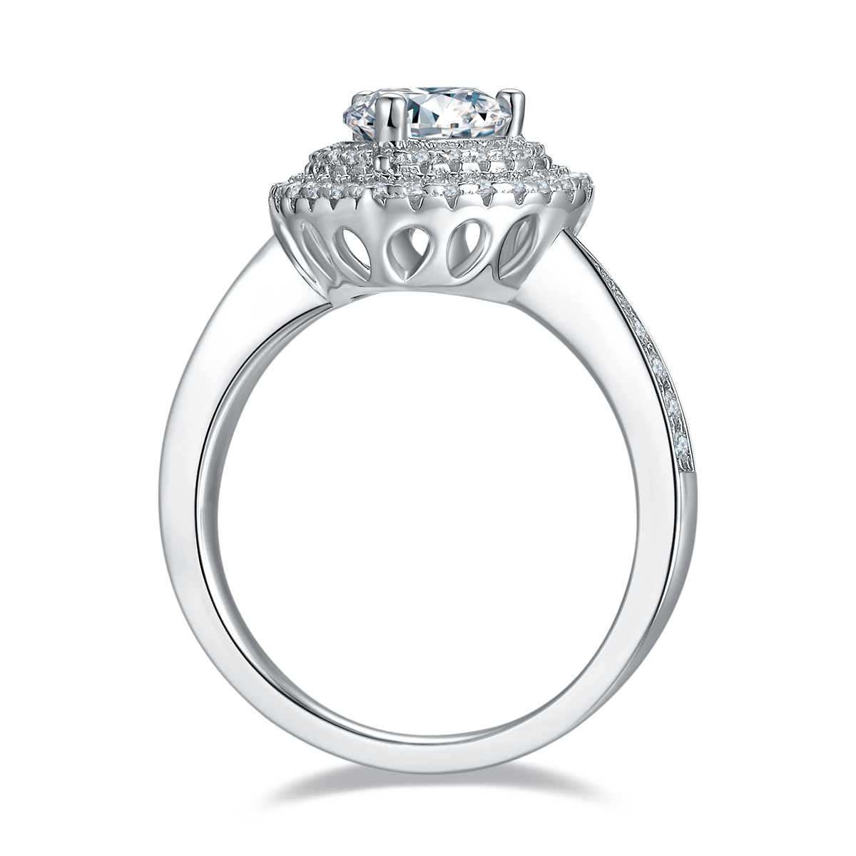 1.0 CT D Color Heart Cut Moissanite Halo Ring in White Gold Plated Sterling Silver#4