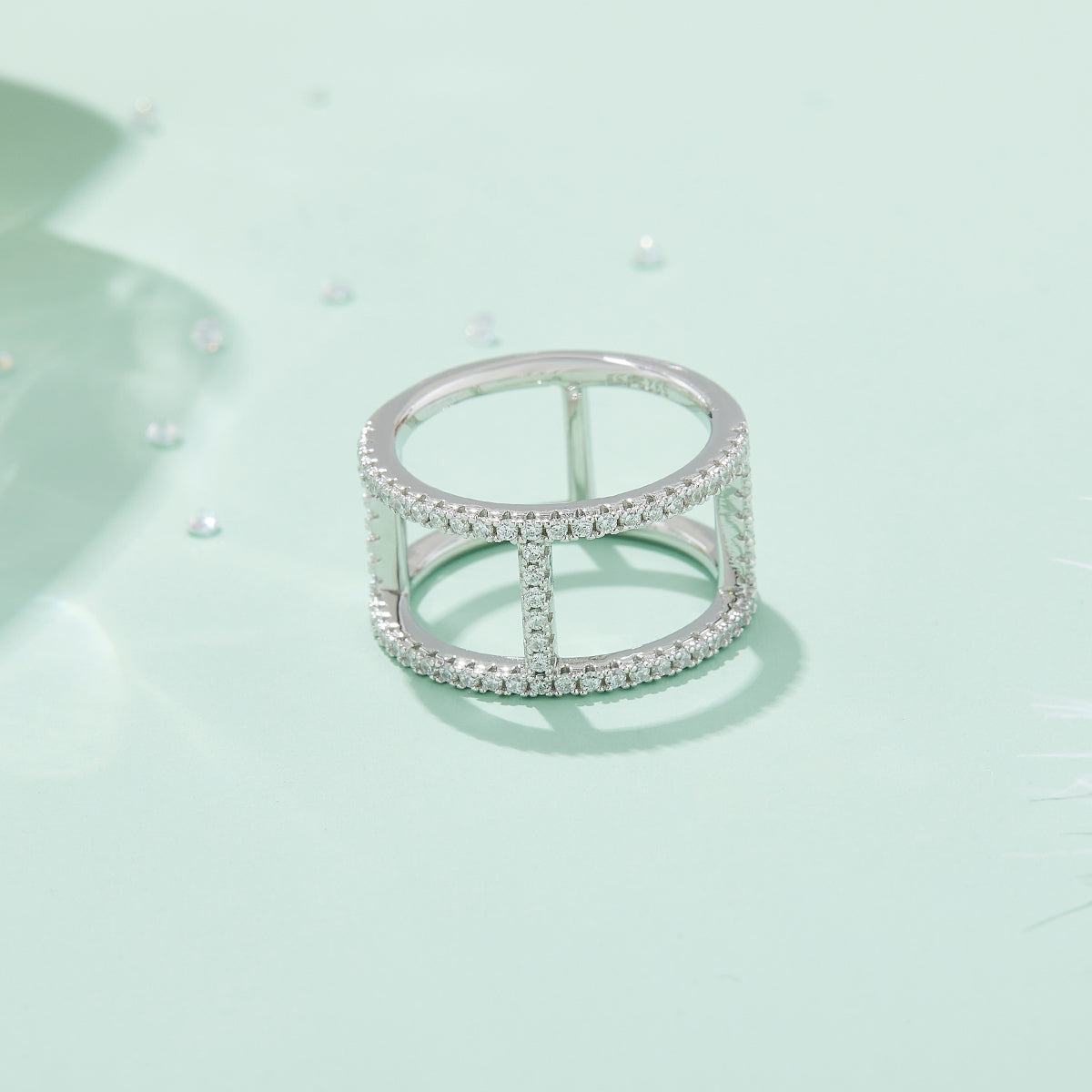 H-Shaped Moissanite Melee Ring Guard in White Gold Plated Sterling Silver#6