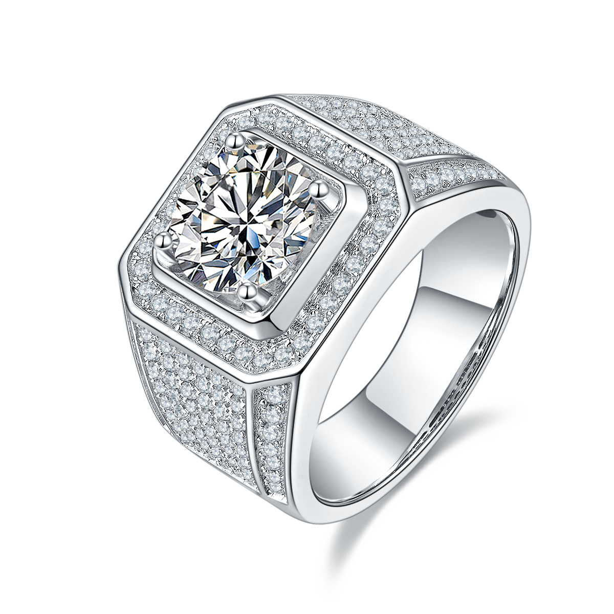 3.0 CT D Color Moissanite Rugged Men's Band in White Gold Plated Sterling Silver#5