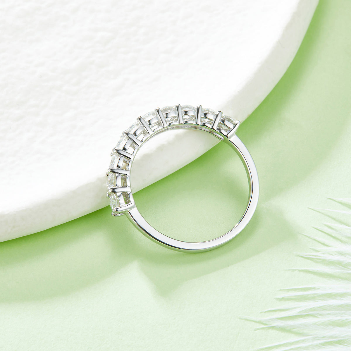 1.0 CT D Color Round Cut Moissanite Custom Eternity Band in White Gold Plated Sterling Silver#5