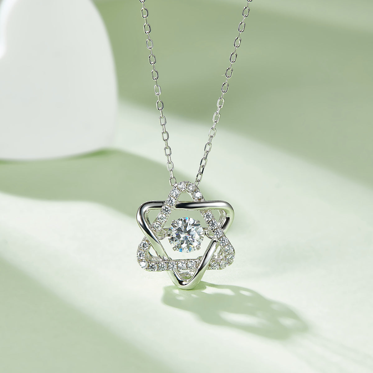 0.5 CT D Color Dancing Hexagram Moissanite Necklace in White Gold Plated Sterling Silver#3