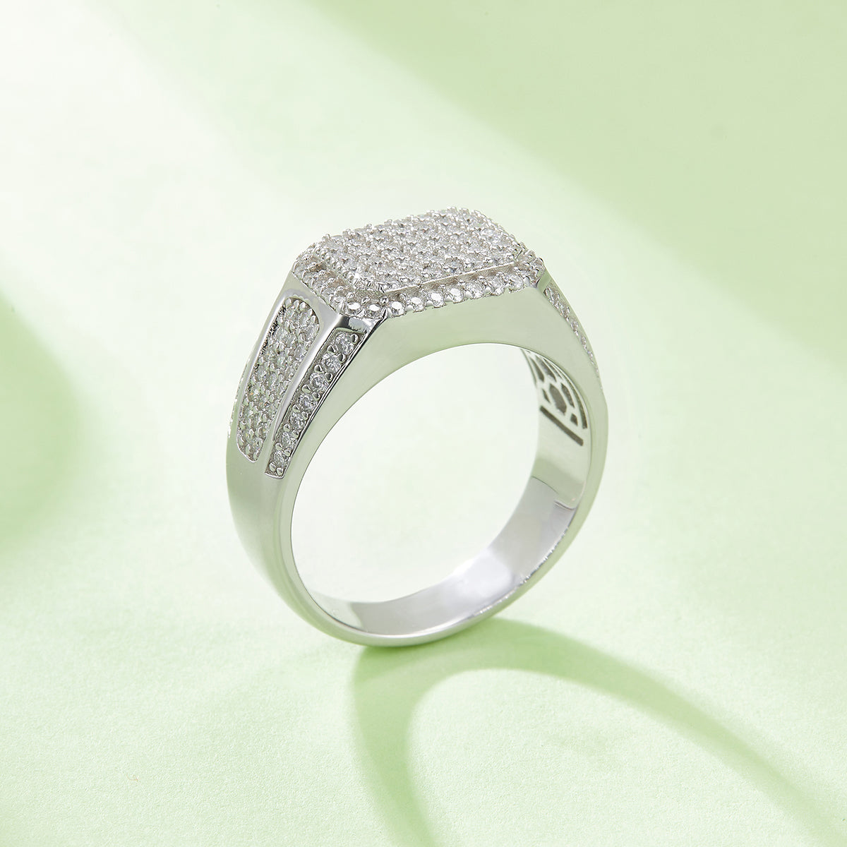 1.2 CT D Color Moissanite Melee Halo Men's Band in White Gold Plated Sterling Silver#4