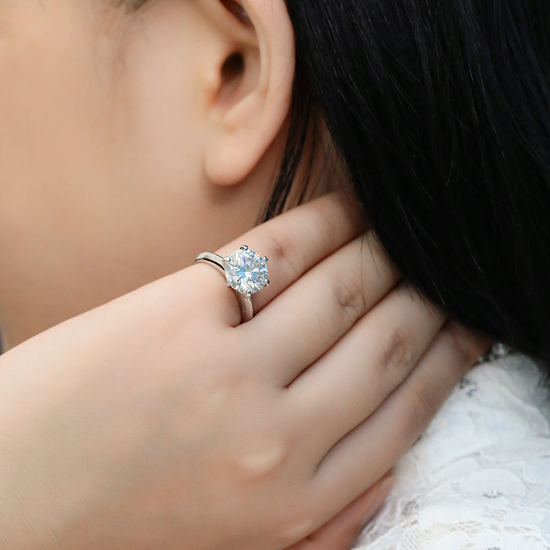 5.0 CT D Color Moissanite 6-Prong Classic Plain Shank Ring in White Gold Plated Sterling Silver#4