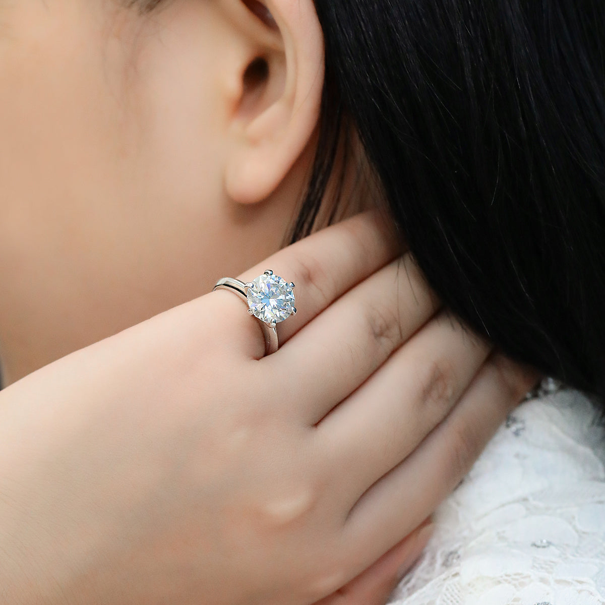 5.0 CT D Color Moissanite 6-Prong Classic Plain Shank Ring in White Gold Plated Sterling Silver#8