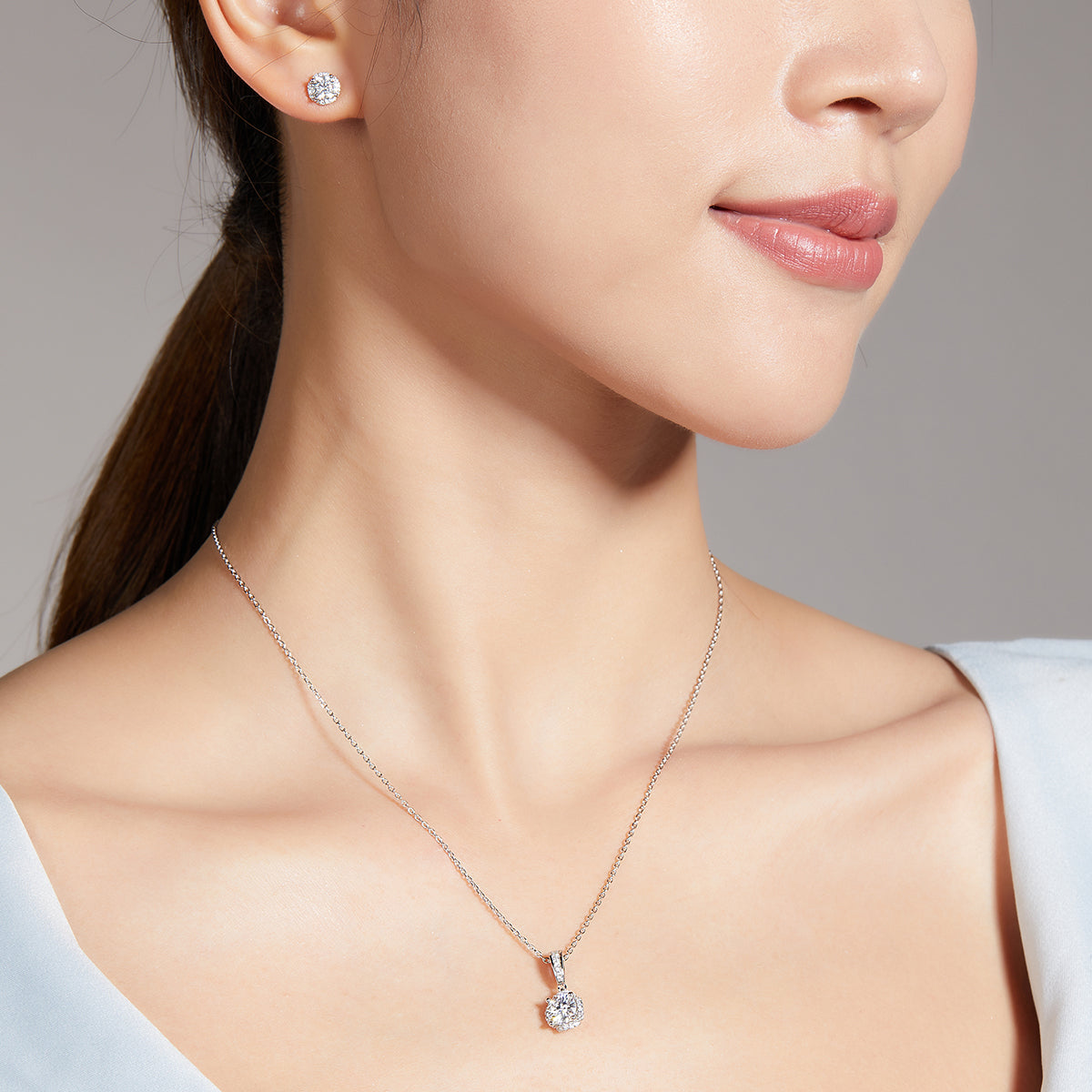 Moissanite In the Mood for Love Pendant & Stud Earrings Set in White Gold Plated Sterling Silver#9