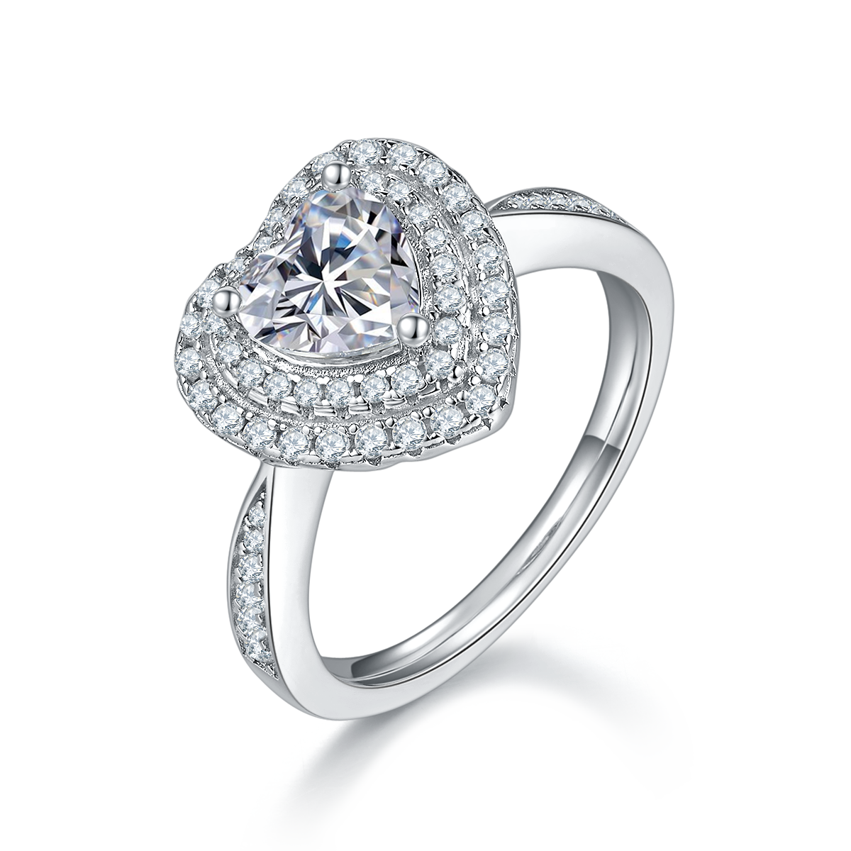 1.0 CT D Color Heart Cut Moissanite Halo Ring in White Gold Plated Sterling Silver#6