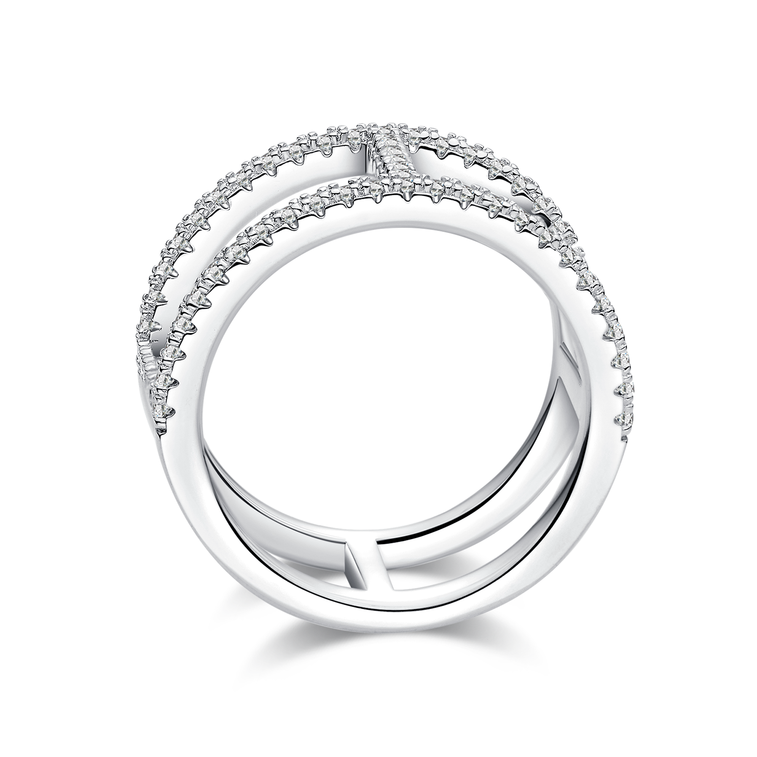 H-Shaped Moissanite Melee Ring Guard in White Gold Plated Sterling Silver#2