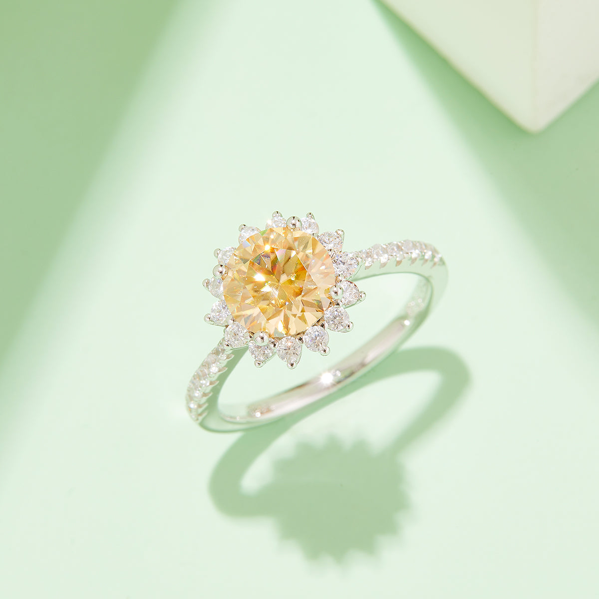 2.0 CT D Color Moissanite Sunflower Custom Ring in White Gold Plated Sterling Silver#9