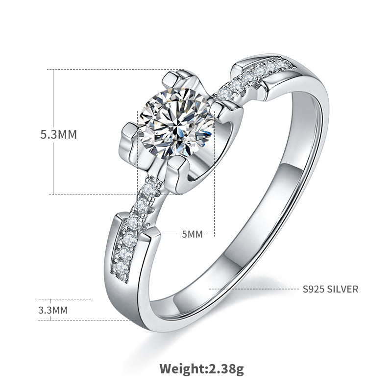 0.5 CT D Color Moissanite Pave Peg Head Hourglass Ring in White Gold Plated Sterling Silver#4