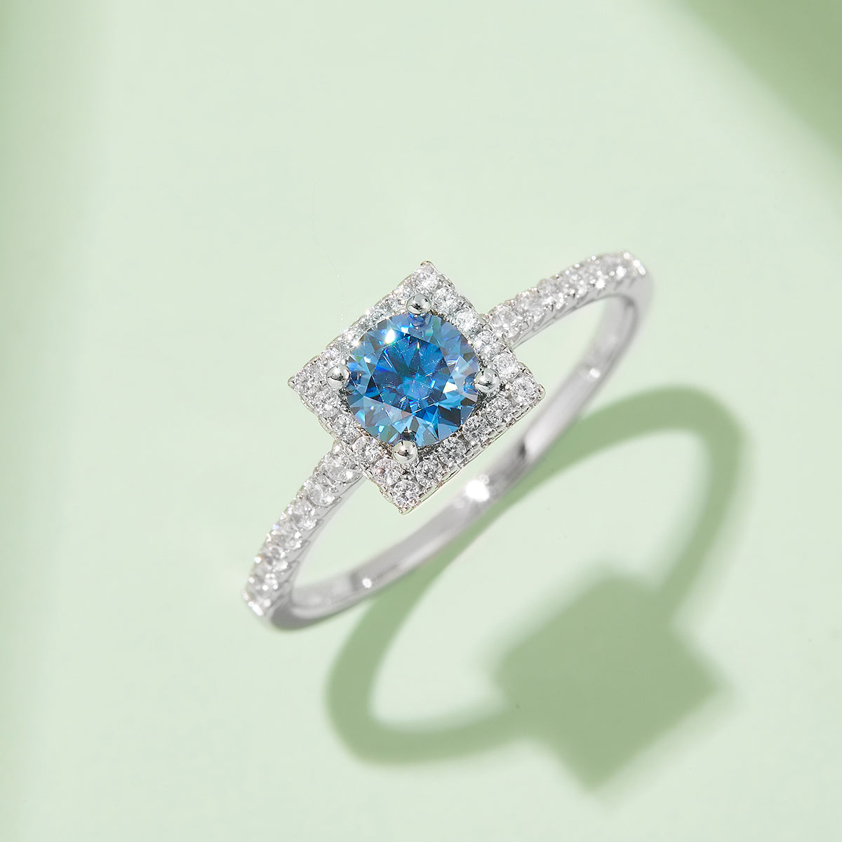 0.5 CT D Color Square Bezel Set Moissanite Halo Ring in White Gold Plated Sterling Silver#10