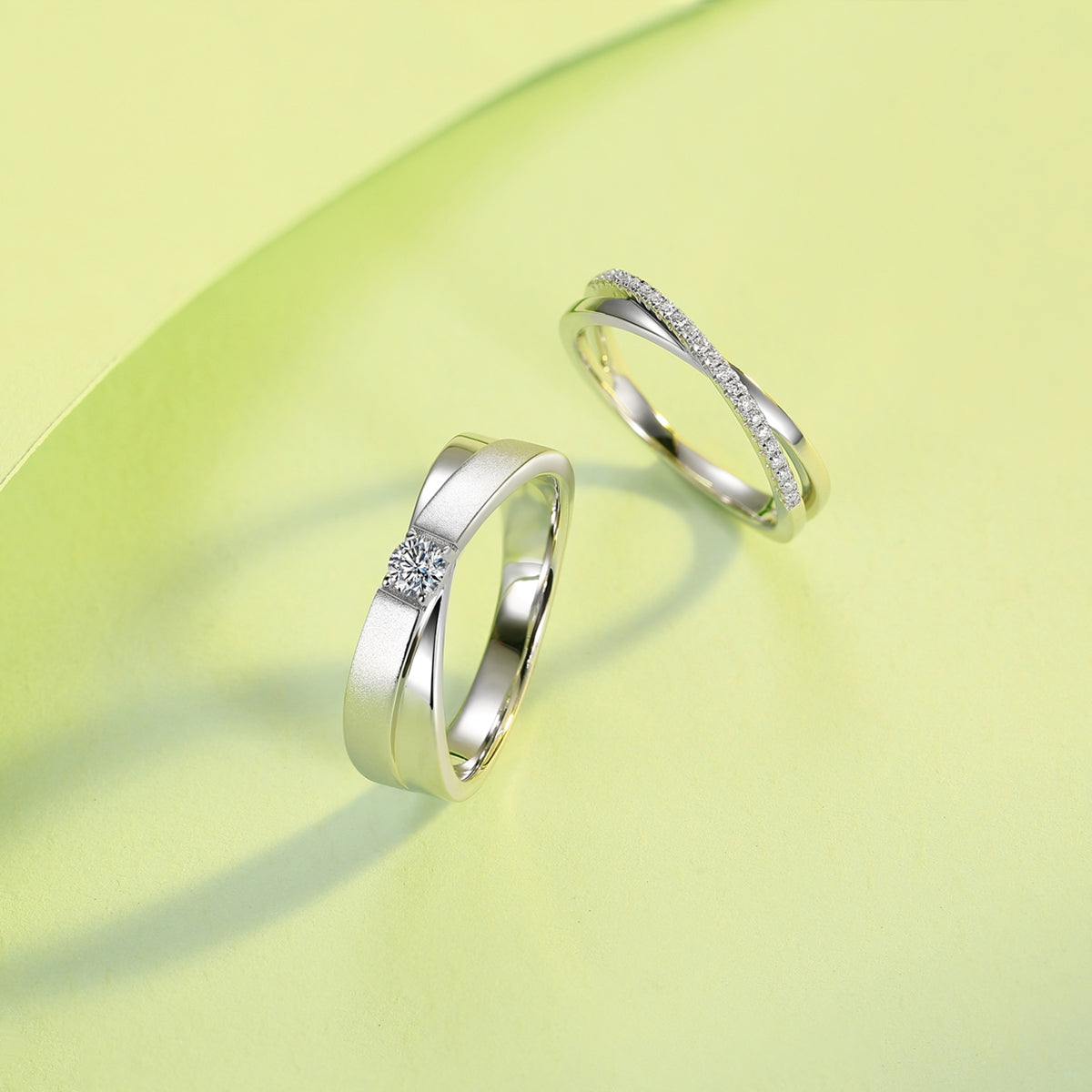 0.33 CT D Color Moissanite Criss-Cross Couple's Ring (Women's) in White Gold Plated Sterling Silver#3