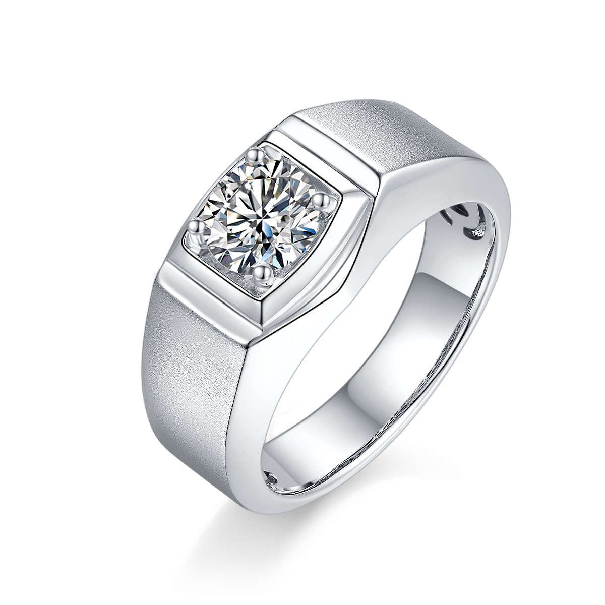 1.0 CT D Color Moissanite Rebel Men's Band in White Gold Plated Sterling Silver#5