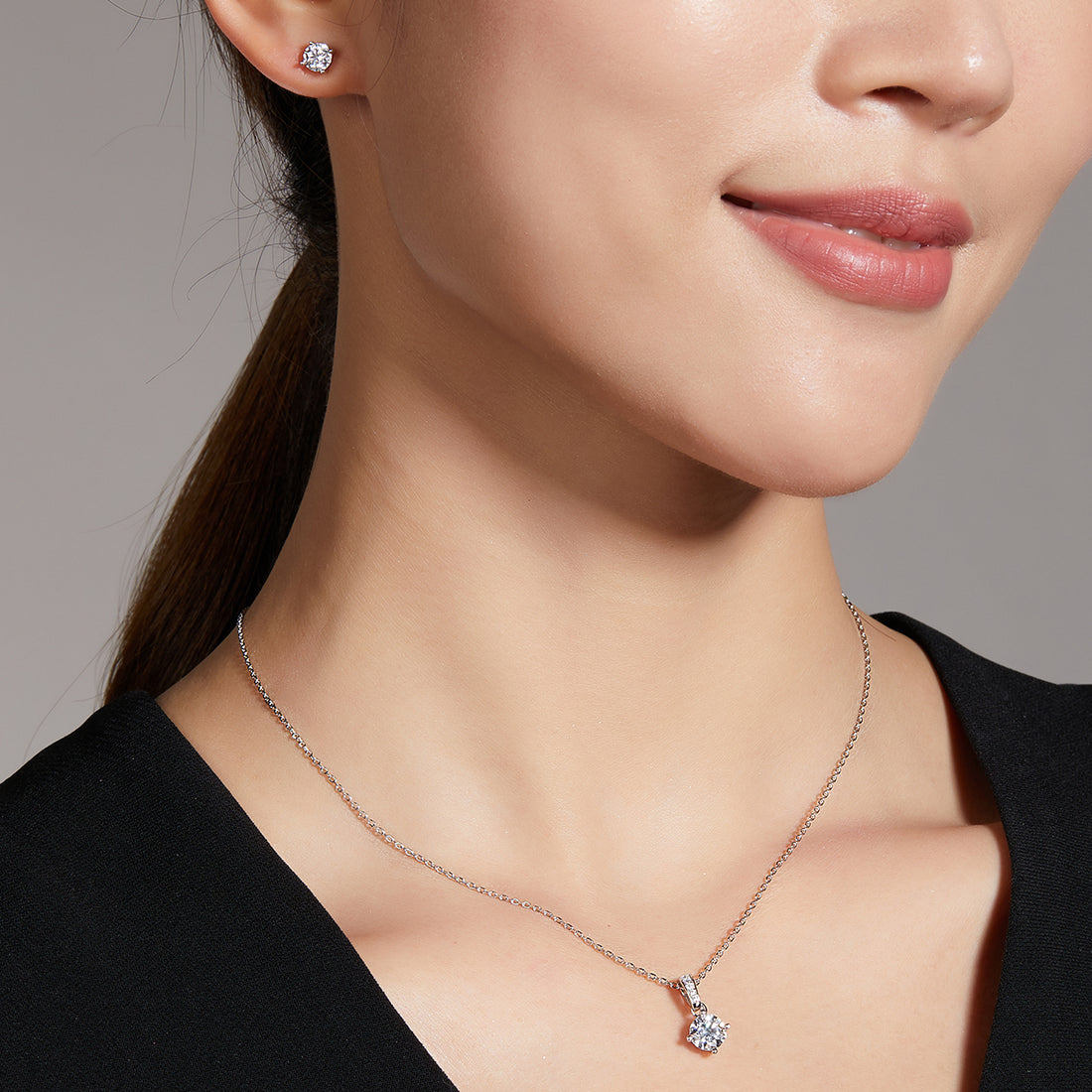 Moissanite Classic 4-Prong Pendant & Stud Earrings Set in White Gold Plated Sterling Silver#2