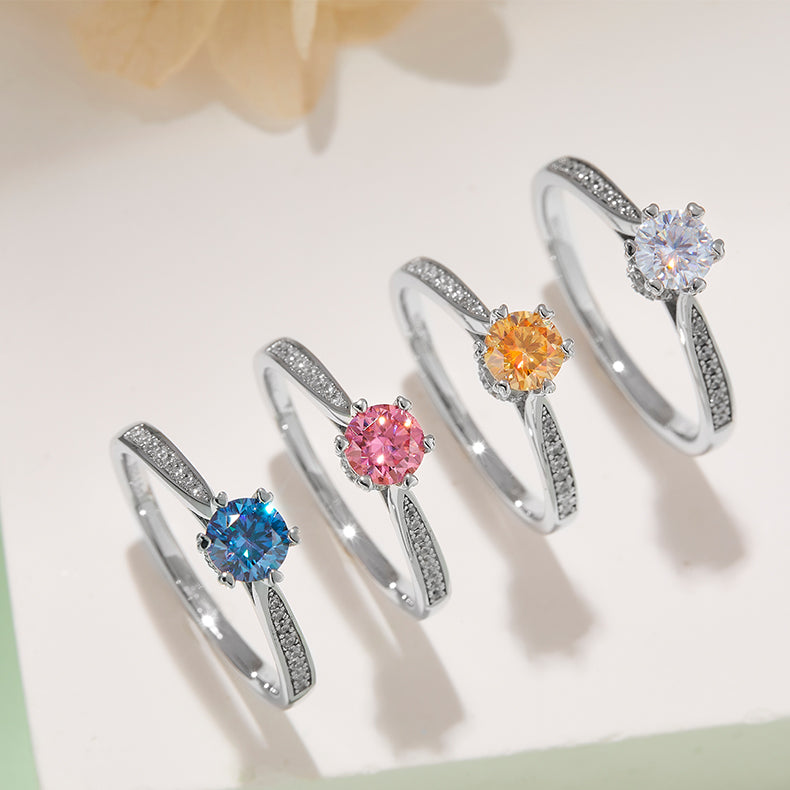 0.5 CT D Color Moissanite Pave Spinning Fortune Ring in White Gold Plated Sterling Silver#11