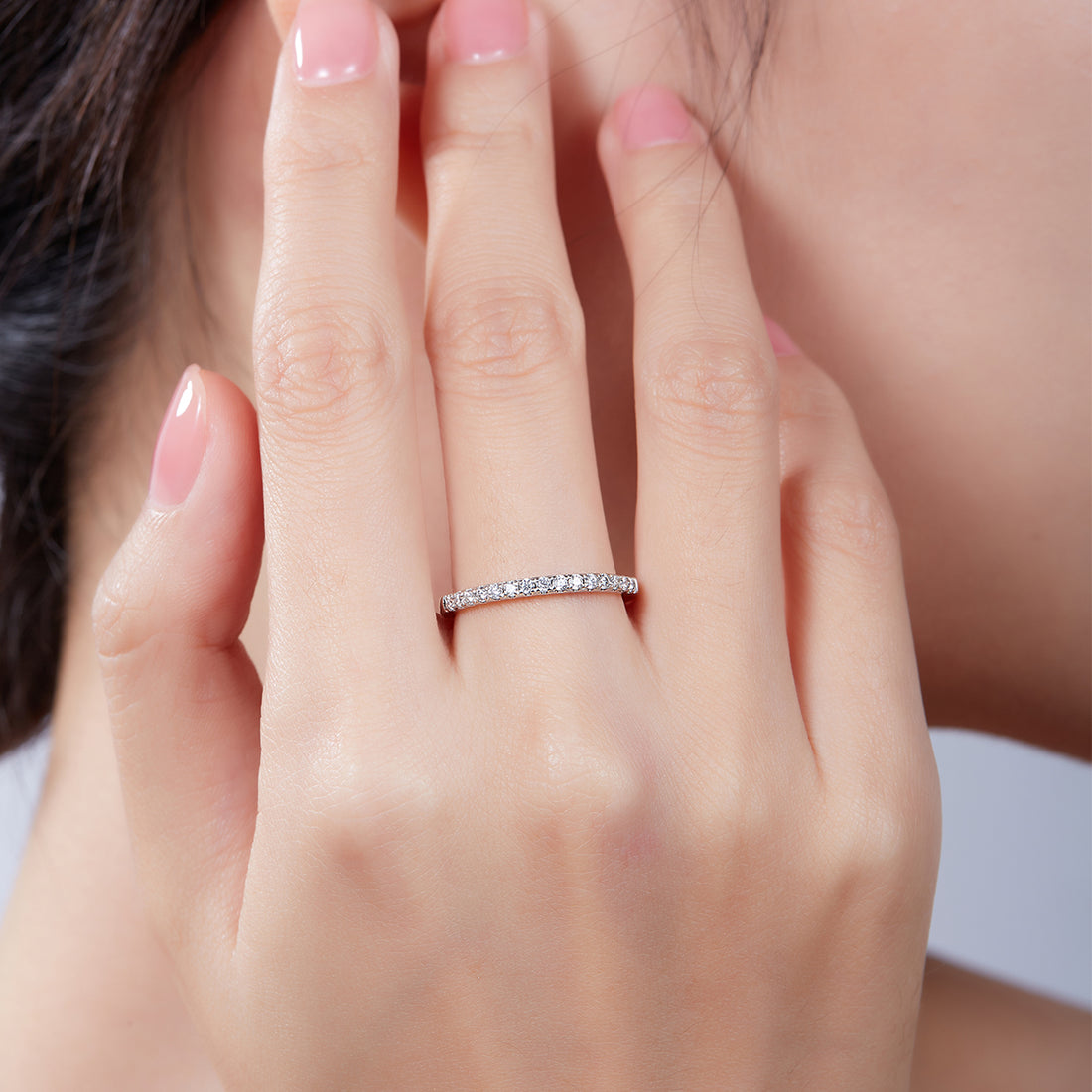 0.33 CT D Color Moissanite Melee Straight Row Ring Guard in White Gold Plated Sterling Silver#2