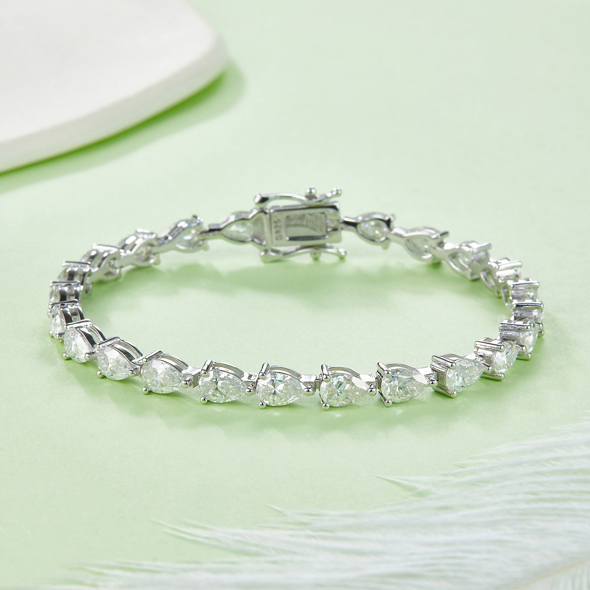 D Color VVS Moissanite Cluster Tennis Bracelet (Pear Cut, 0.5 CT Each) in White Gold Plated Sterling Silver#2