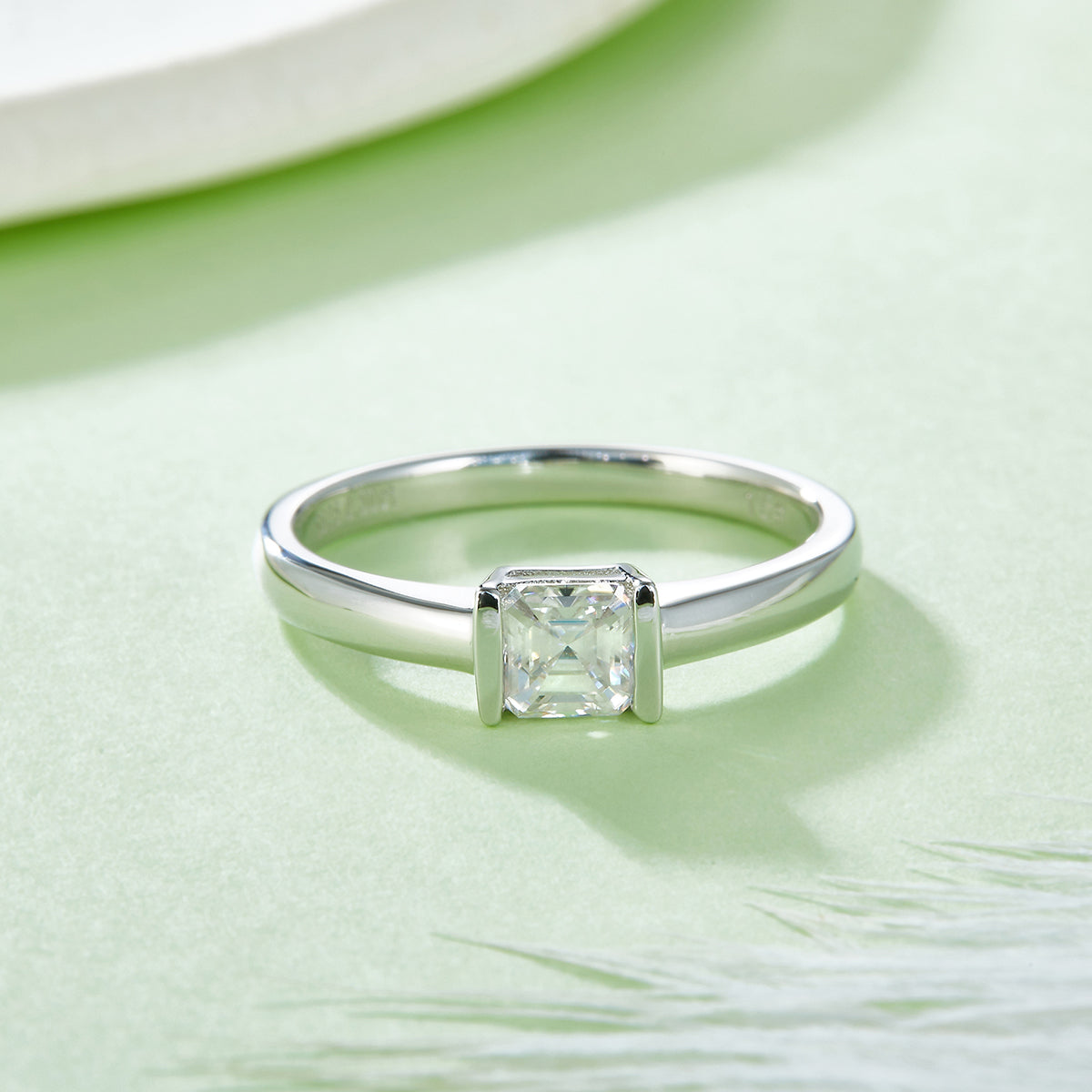 0.5 CT D Color Princess Cut Moissanite Minimalist Ring in White Gold Plated Sterling Silver#7