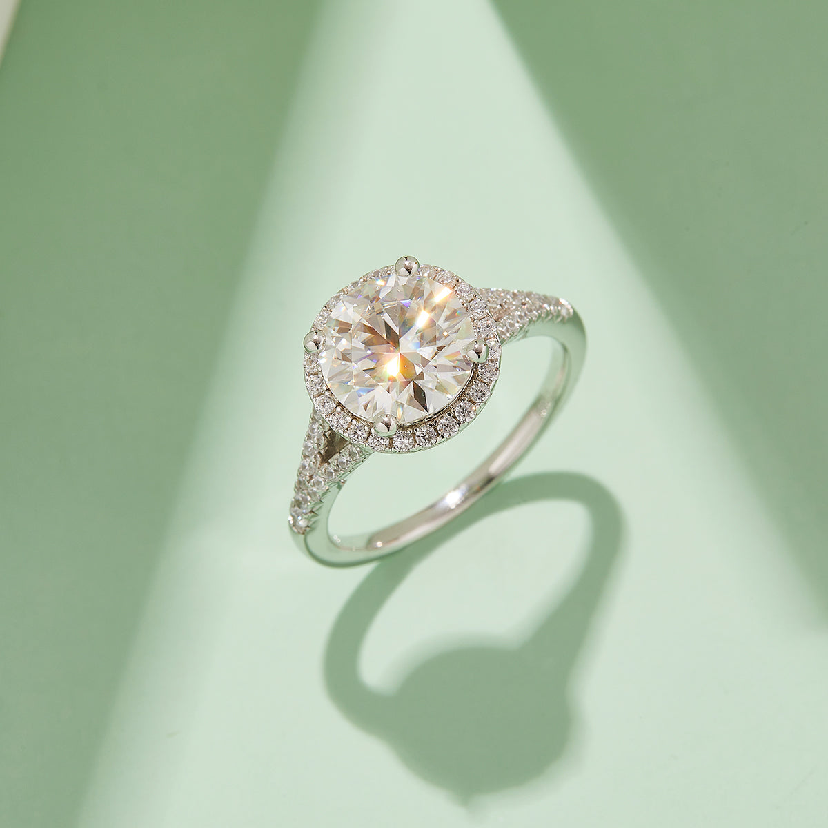 3.0 CT D Color Bezel Set Moissanite Split Shank Ring in White Gold Plated Sterling Silver#7