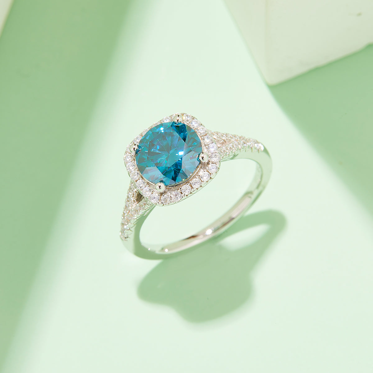 1.5 CT D Color Square Bezel Set Moissanite Split Shank Ring in White Gold Plated Sterling Silver#10