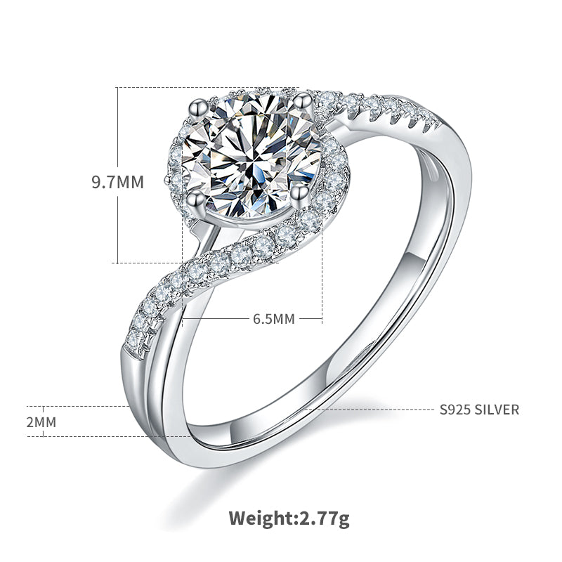 1.0 CT D Color Moissanite Angel Eyes Custom Ring in White Gold Plated Sterling Silver#5