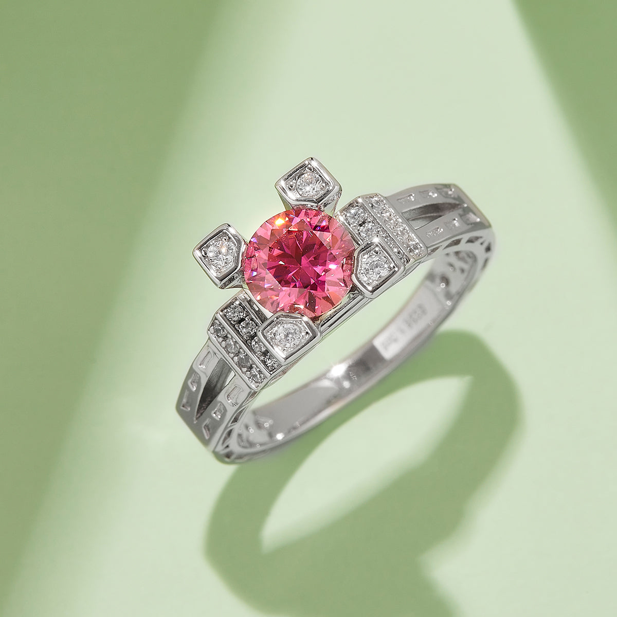 1.0 CT D Color Moissanite Eiffel Tower Custom Ring in White Gold Plated Sterling Silver#8