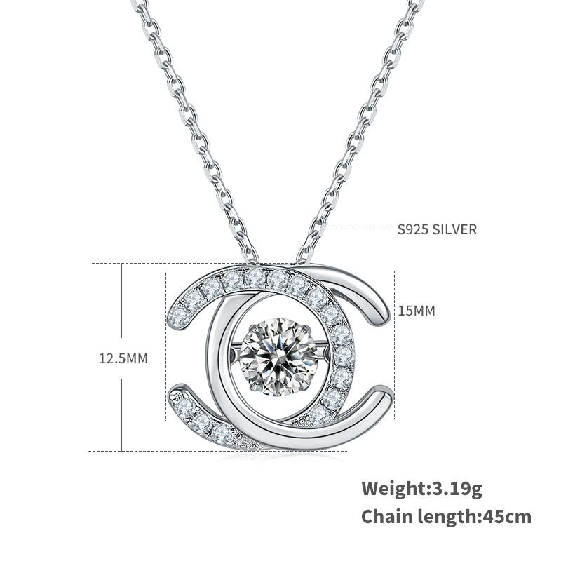 0.5 CT D Color Dancing Double C Moissanite Necklace in White Gold Plated Sterling Silver#1