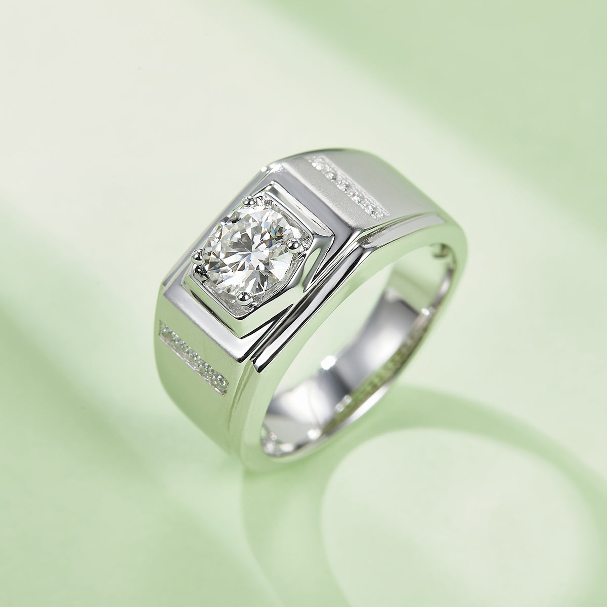1.0 CT D Color Moissanite Artist Men's Band in White Gold Plated Sterling Silver#2