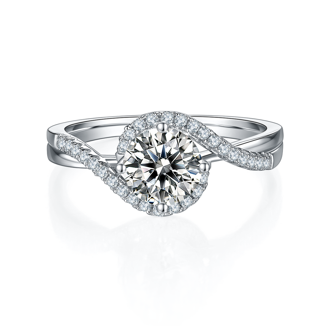 1.0 CT D Color Moissanite Angel Eyes Custom Ring in White Gold Plated Sterling Silver#6