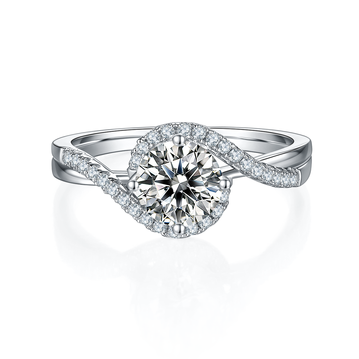 1.0 CT D Color Moissanite Angel Eyes Custom Ring in White Gold Plated Sterling Silver#6