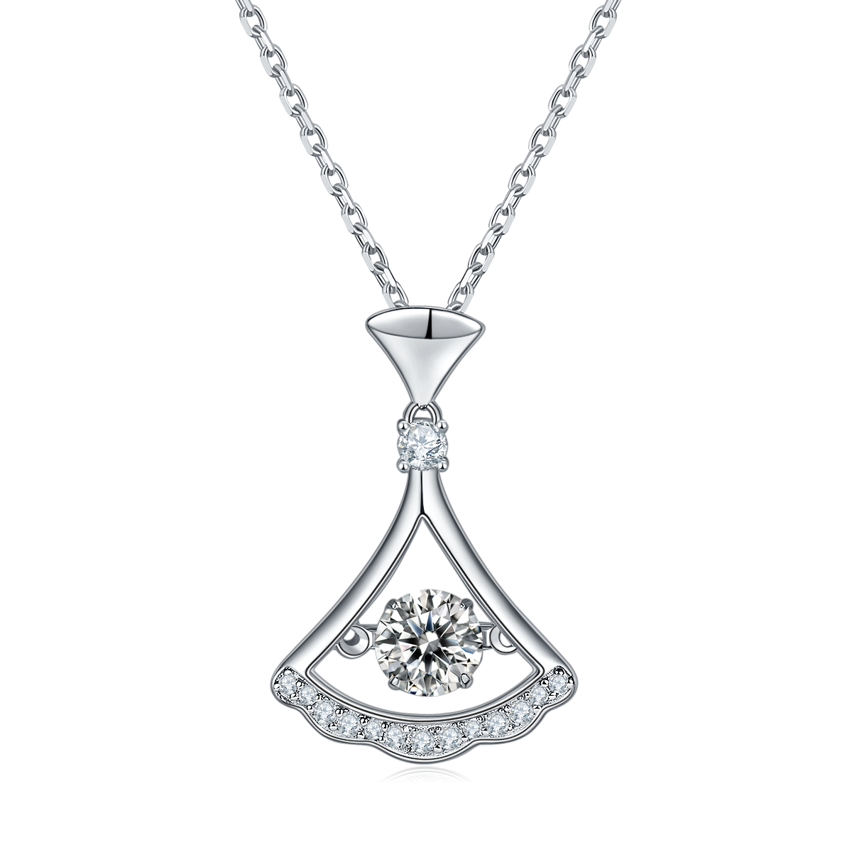 0.5 CT D Color Dancing Skirt Moissanite Necklace in White Gold Plated Sterling Silver#2