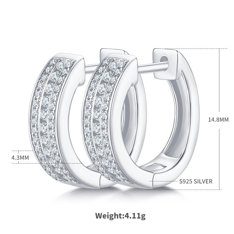 0.37 CT D Color Moissanite Melee 3-Row Half Hoop Earrings in Sterling Silver#3