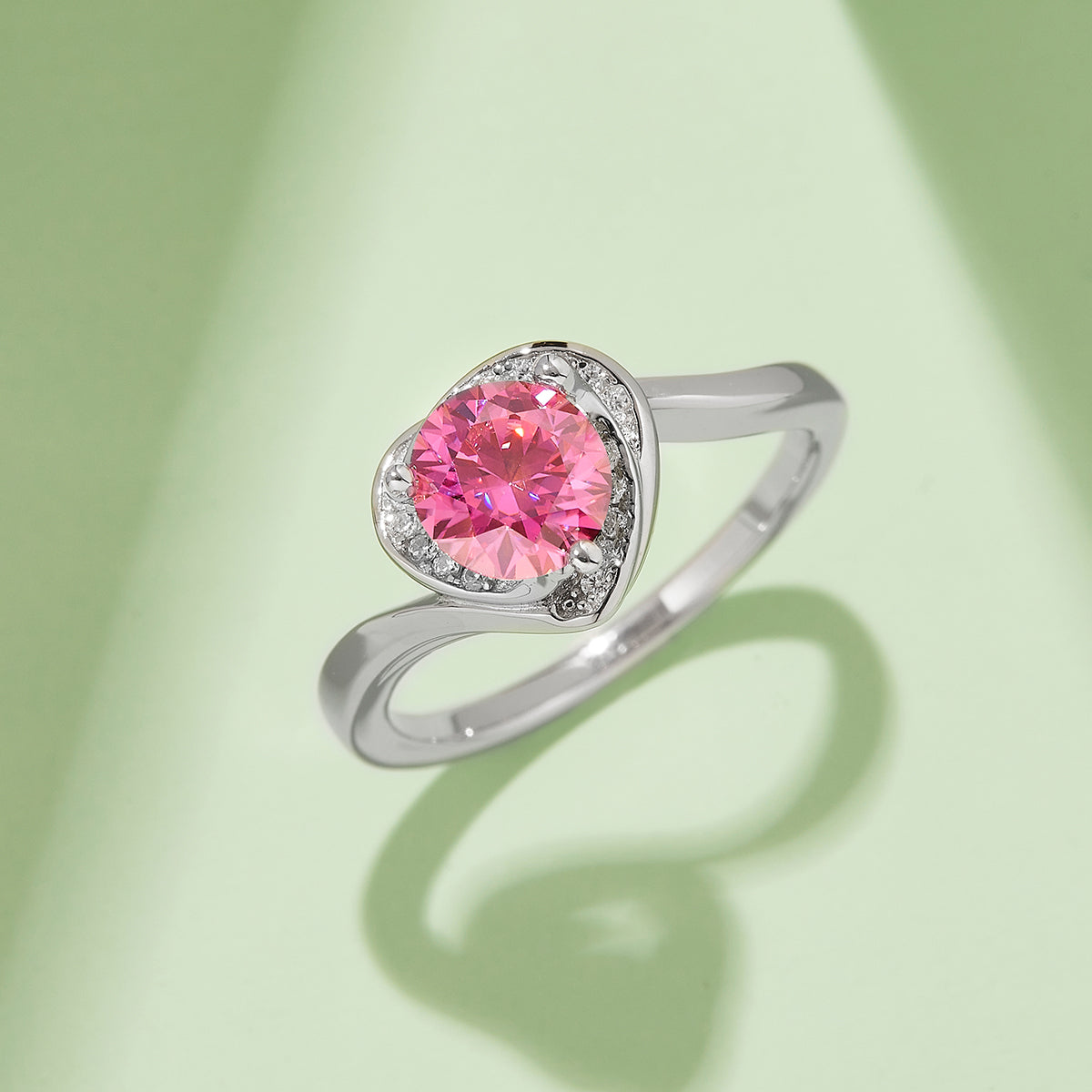 1.0 CT D Color Moissanite Blooming Heart Ring in White Gold Plated Sterling Silver#8