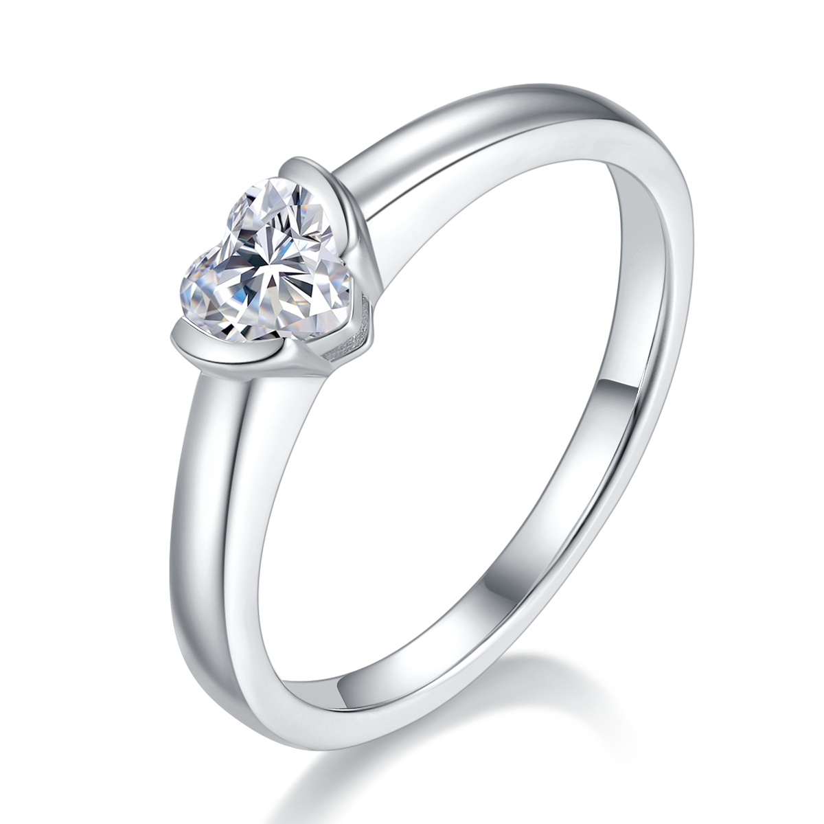 0.5 CT D Color Heart Cut Moissanite Minimalist Ring in White Gold Plated Sterling Silver#2